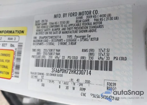 2017 Ford Fusion Se из США, поврежденный, VIN 3FA6P0H72HR230714